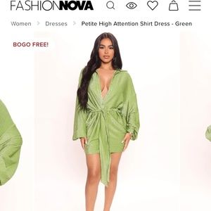 Fashion Nova Shirt Dress- Green Sparkle